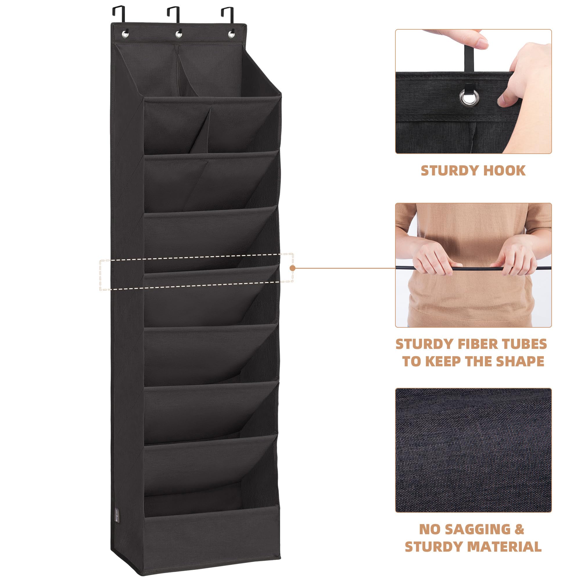 STORAGE MANIAC Organizador de zapatos resistente para colgar sobre la puerta con bolsillos grandes y profundos, organizador de zapatos para armario, organizador de almacenamiento de zapatos,