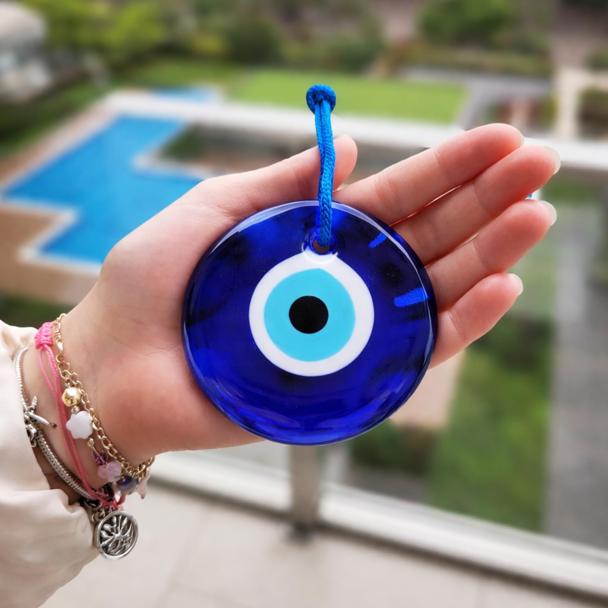 Erbulus Handmade Set of 3 Blue Glass Turkish Evil Eye Hanging for Home Entrance, Nazar Battu Protection Amulet for Good Luck & Prosperity – Main Door & Wall Decor 1