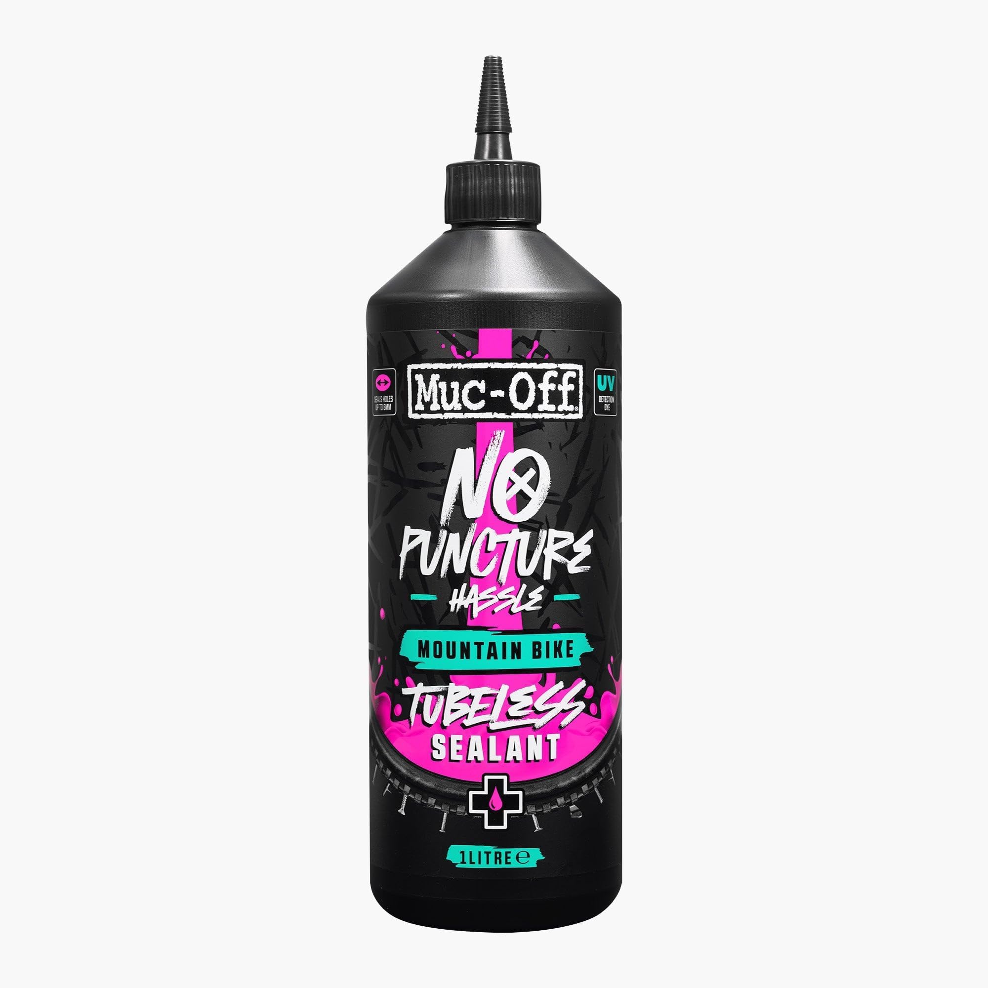 Muc Off No Puncture Hassle Tubeless Sealant Tyre Sealant 1 Litre - Tyre Sealant for Tubeless Bicycle Tyres with UV Tracer Dye, Seals Cracks and Holes up to 6 mm