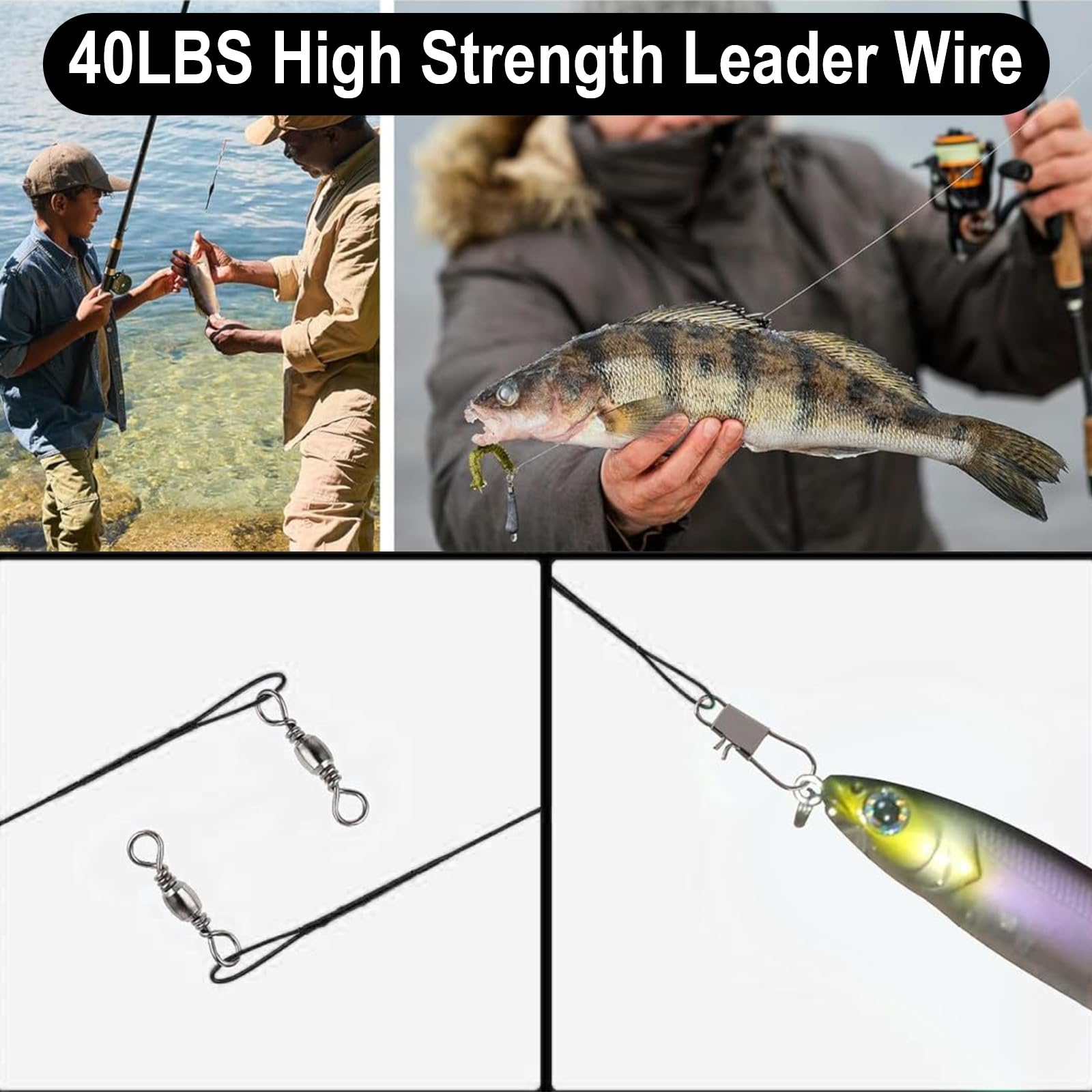 Lote de 50 Bajos de línea de Acero para la Pesca del Lucio con Ganchos, 10 Unidades de Cada tamaño (10 cm, 15 cm, 20 cm, 25 cm, 30 cm)