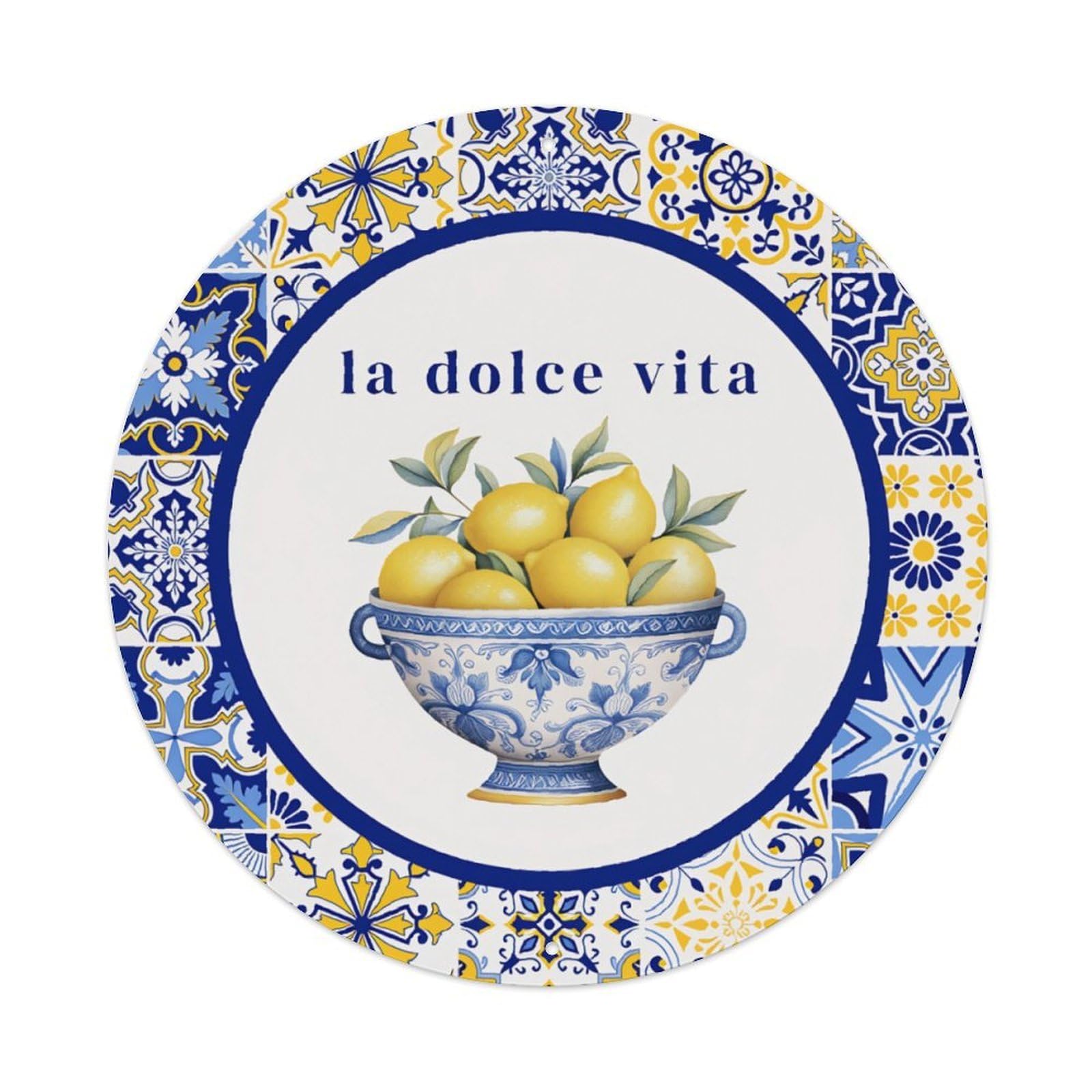 La Dolce Vita Italian Lemon Decor Sign Vintage Aluminium Metal Sign, Retro Wall Decor for Home, Bar, Garage & Farmhouse 20x20cm
