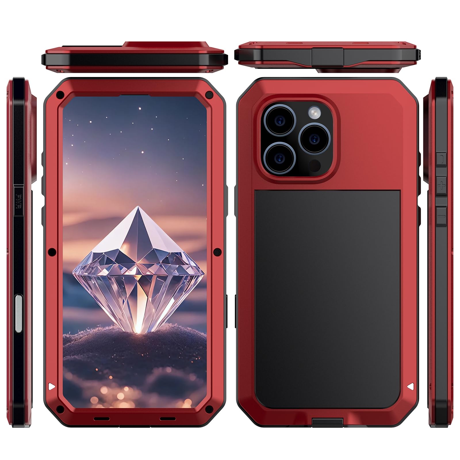 Estuche para iPhone 16 Pro Max/16 Pro/16 Plus/16, Resistente, a Prueba de Golpes, Marco de Metal con Protector de Pantalla Incorporado, Compatible con Carga Inalámbrica