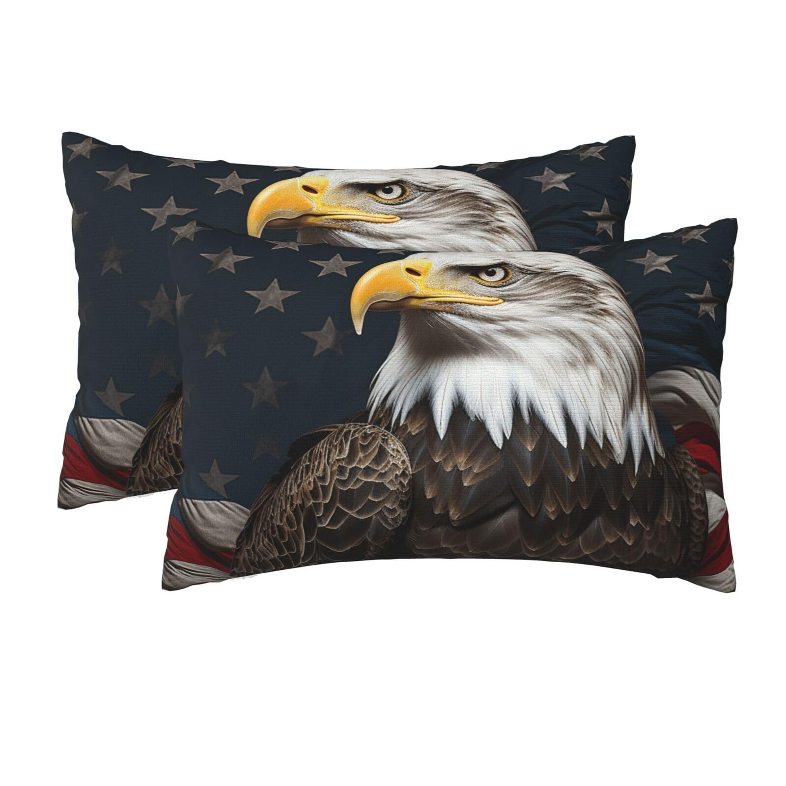 2 Pack Queen Size Pillow Cases for Hair and Skin Soft Breathable Pillow Case Covers with Hidden Zipper American bald eagle sitting on flag ribbon Pillowcase 20x30 Inches Pillow Cover for Sleeping Gift