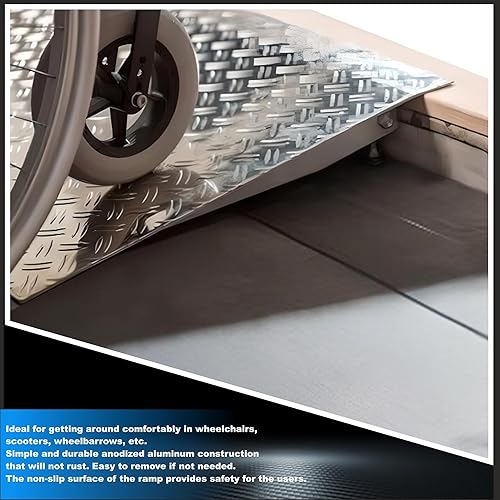 Miniatura 7 de WORHAN Rampa de umbral para silla de ruedas, plataforma de carga de aluminio rígido, altura variable, superficie antideslizante, 662 libras, puente