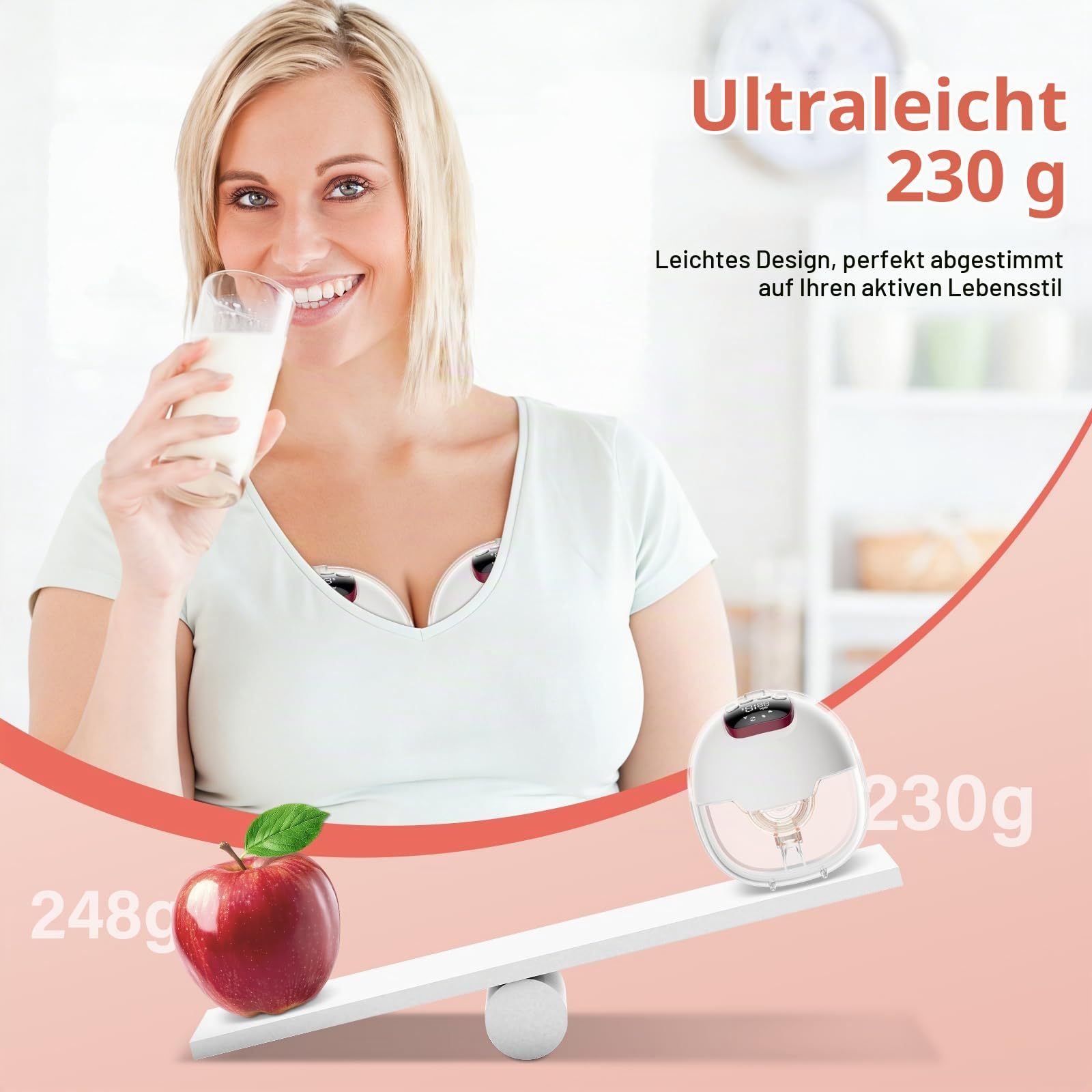 Milchpumpe Elektrisch Tragbare Elektrische Brustpumpe Freihändig 4 Modi & 15 Stufen mit LED-Anzeige, BPA Frei, Schmerzfreie Handsfree Milchpumpe mit 18/20/22/24 mm Flansch (1 Pack)