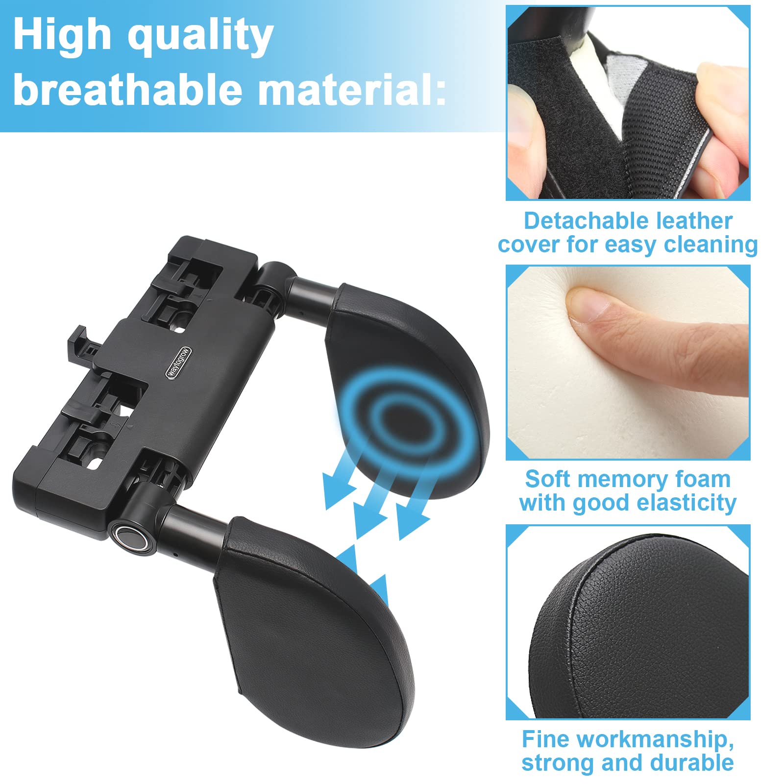 Poggiatesta Auto Regolabile 180° - Per Bambini E Adulti, Memory Foam, Supporto Collo Per Viaggi - Foto 8