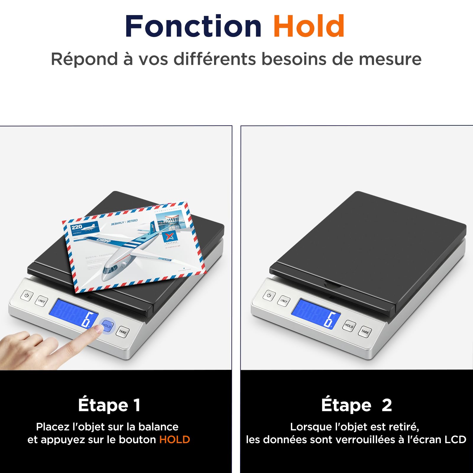 Balance Colis Numérique 30 kg / 66 lb avec Fonction Hold/Tare, Écran LCD Externe