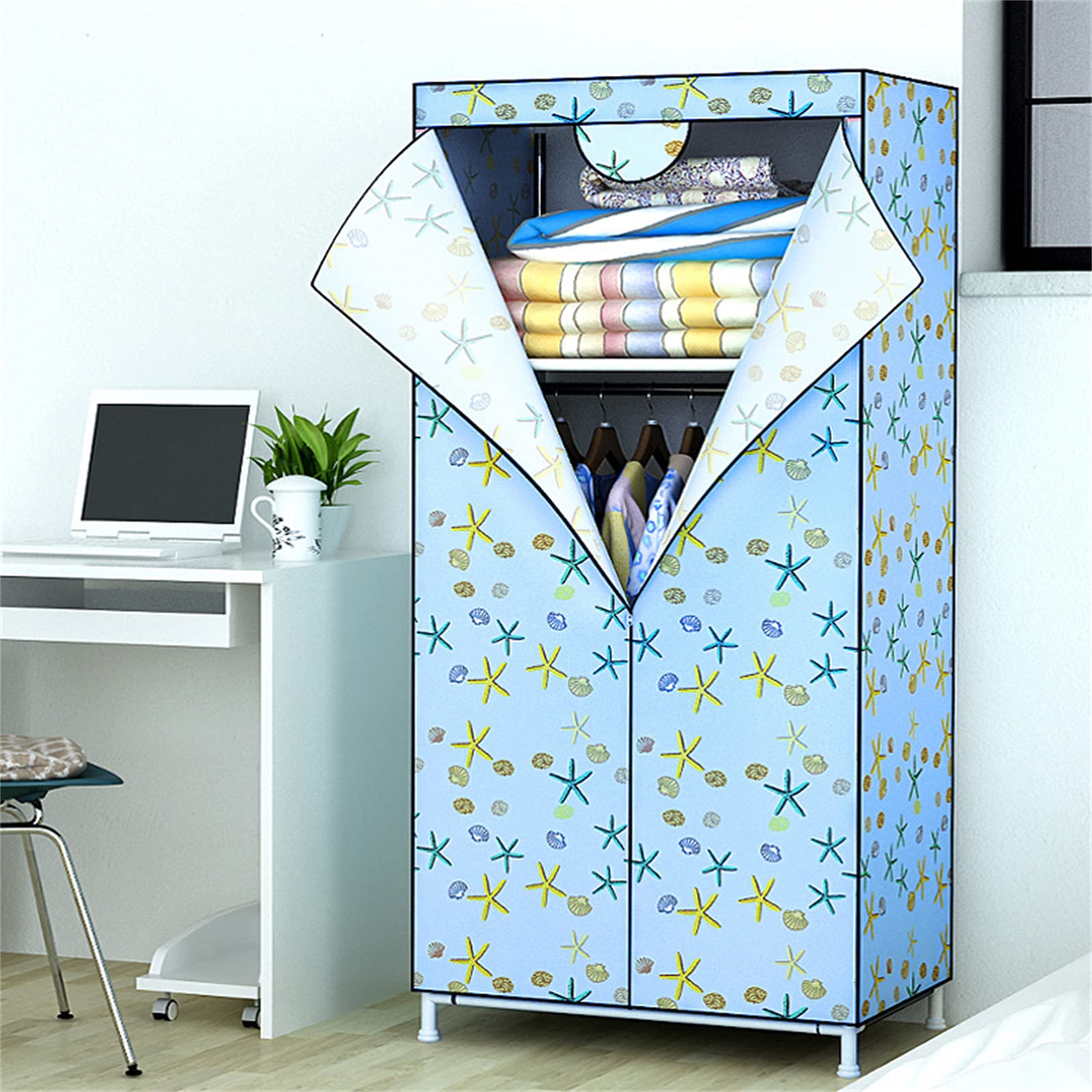Aufbewahrungsstoff-Kleiderschrank, tragbarer Schrank, Aufbewahrungsorganisator, Seitentaschen, zusammenklappbarer Stoffschrank, 170 x 105 x 45 cm (Größe: 170 x 105 x 45 cm, Farbe: