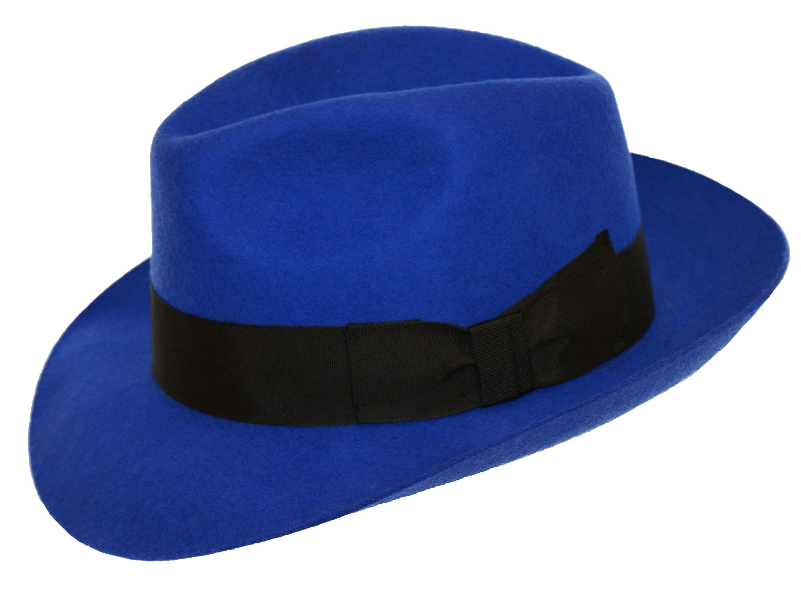 DH Royal Blue Ladies Fedora Felt Trilby Hat with Wider Brim 100% Wool (60)