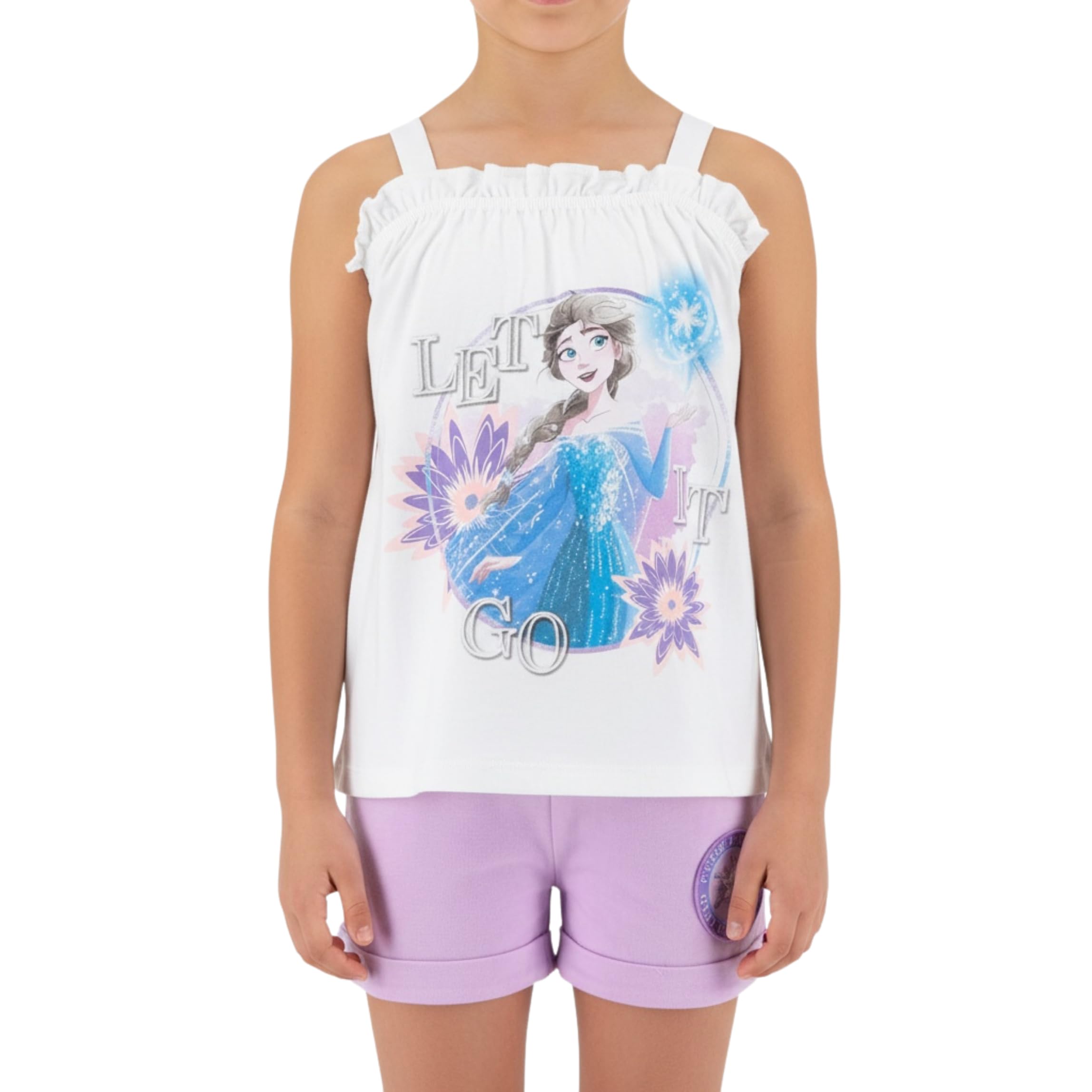 Disney Frozen Camiseta y Pantalón Corto para Niña, Diseño 'Let it Go' Lentejuelas Pijama Conjunto 2 Piezas para Niñas, Tallas 3 a 8 Años
