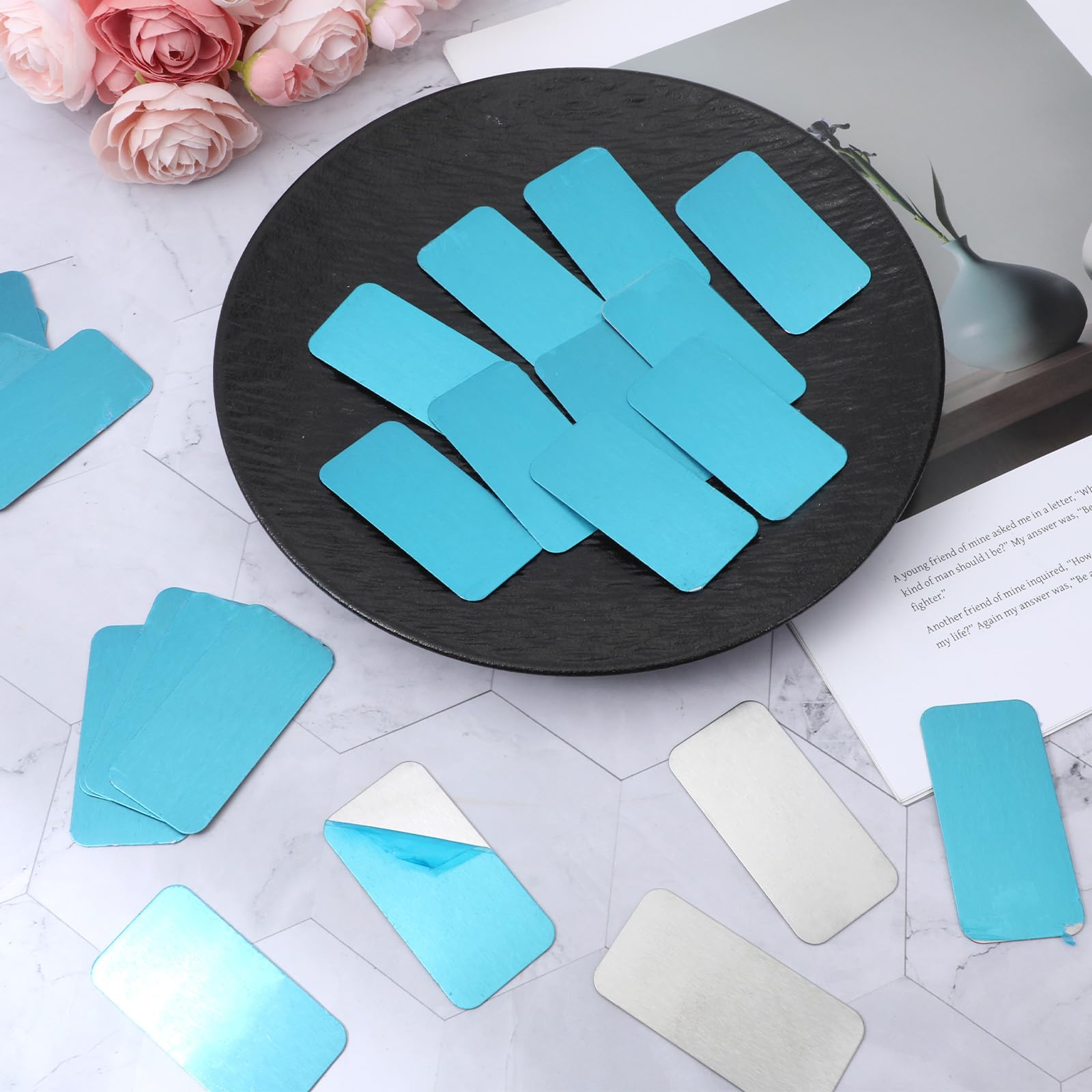 Metallplättchen Selbstklebend 24 Stück, 6 x 3 cm Magnet Klebepads, Rechteckige Metallplatten mit Kleberückseite für Magnete auf Nicht-Stahl-Lüftungen & DIY Kreativprojekte