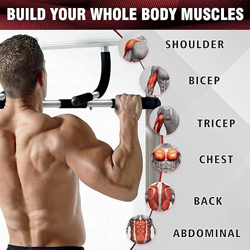 Miniatura 5 de Barra de dominadas para puerta, barra de barbilla mejorada para puerta sin tornillos, marco de puerta portátil de entrenamiento de fuerza, barra de