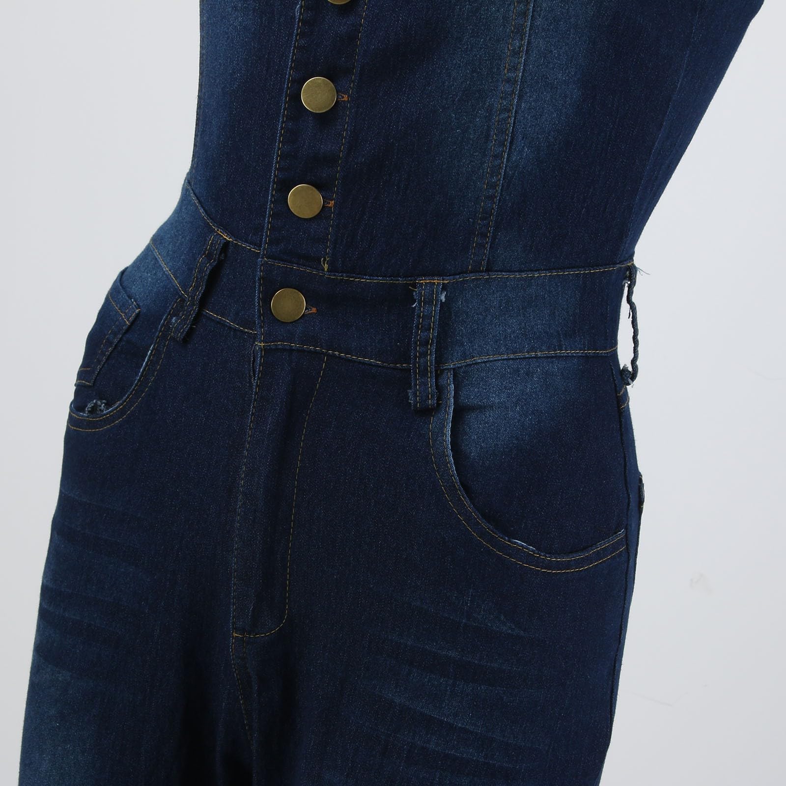Salopette Donna Estiva Overall Cotone Larghe Tuta Tuta lunga da donna in denim aderente con bottoni sexy, tuta corta, risvolto, jeans a figura intera, tuta da lavoro Tute Senza Sp