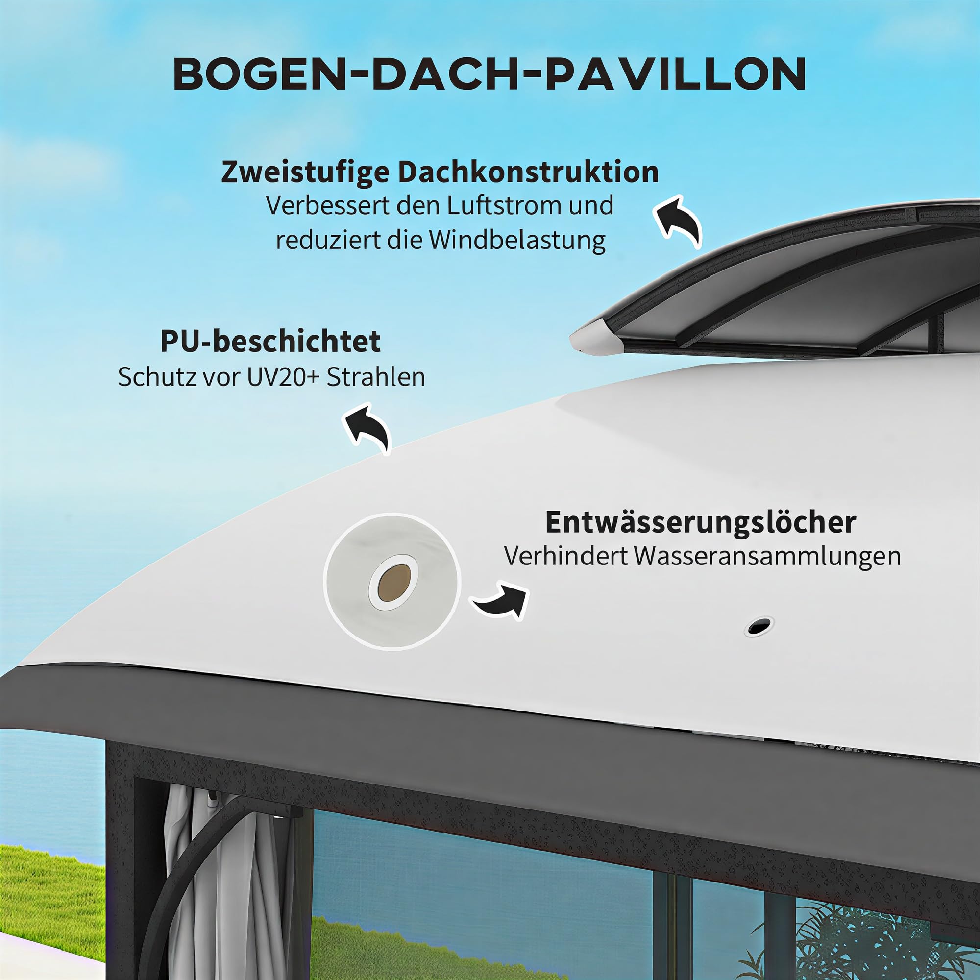 Outsunny Pavillon mit Doppeldach, 4x3,3 m, wasserabweisend und stabil, Winterfest Gartenpavillon aus verzinktem Metall mit Moskitonetz und Seitenteilen, für Garten oder Terrasse, Hellgrau