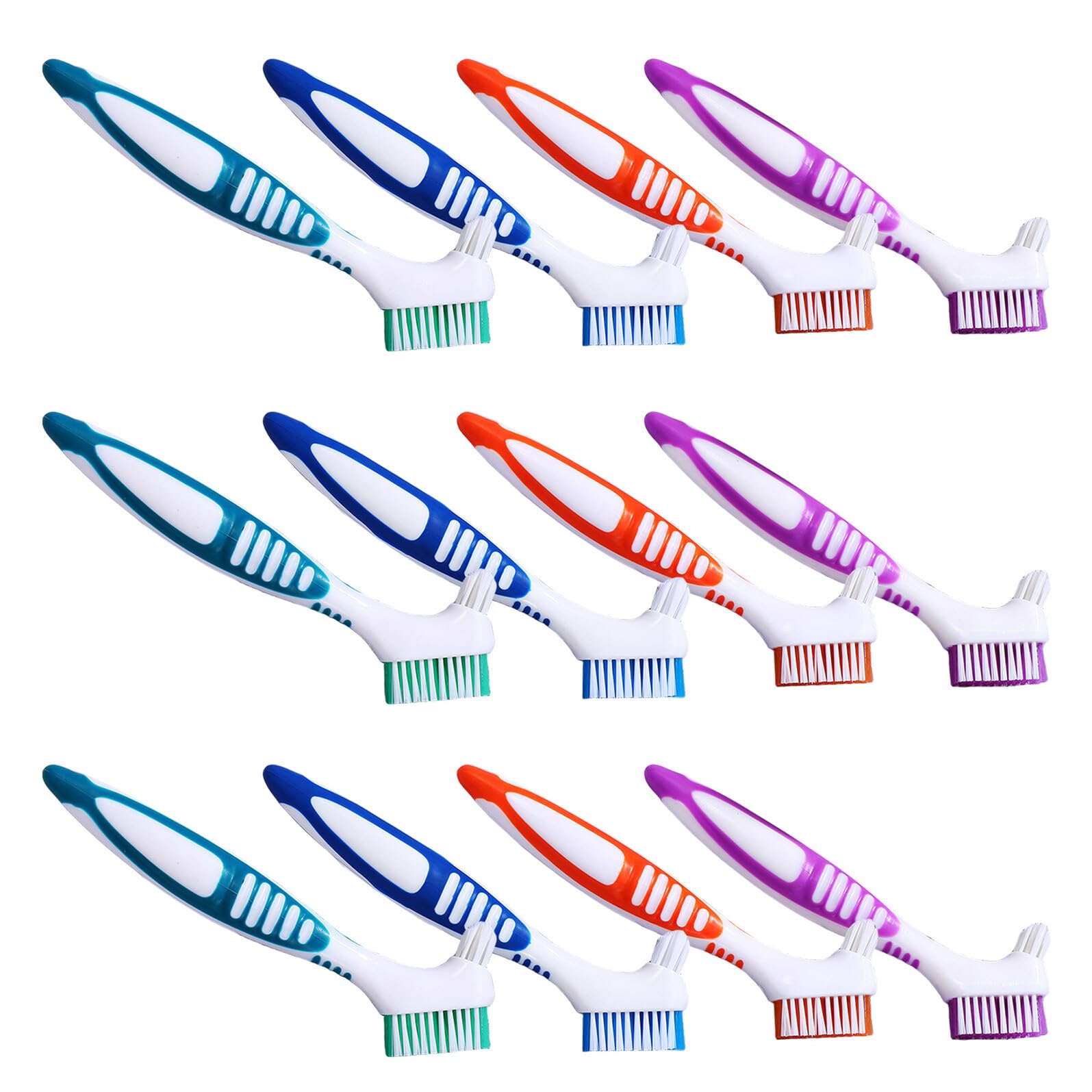 Anneome 12 Pezzi Spazzolini Dentiere Doppia Faccia per Pulizia Protesi Spazzola Dura Ergonomica per Falsi Denti Apparecchi Ortodontici e Retainer Manico Antiscivolo per Anziani