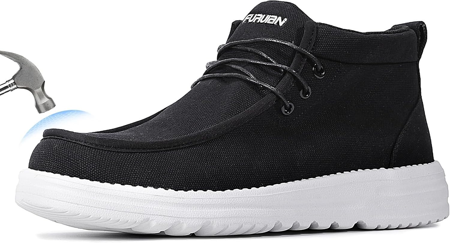 Furuian Steel Toe Shoes for Men High-top Safety Shoes Steel Toe Work Boots for Men Lightweight Canvas Safety Work Loafers Zapatos De Seguridad para Hombres