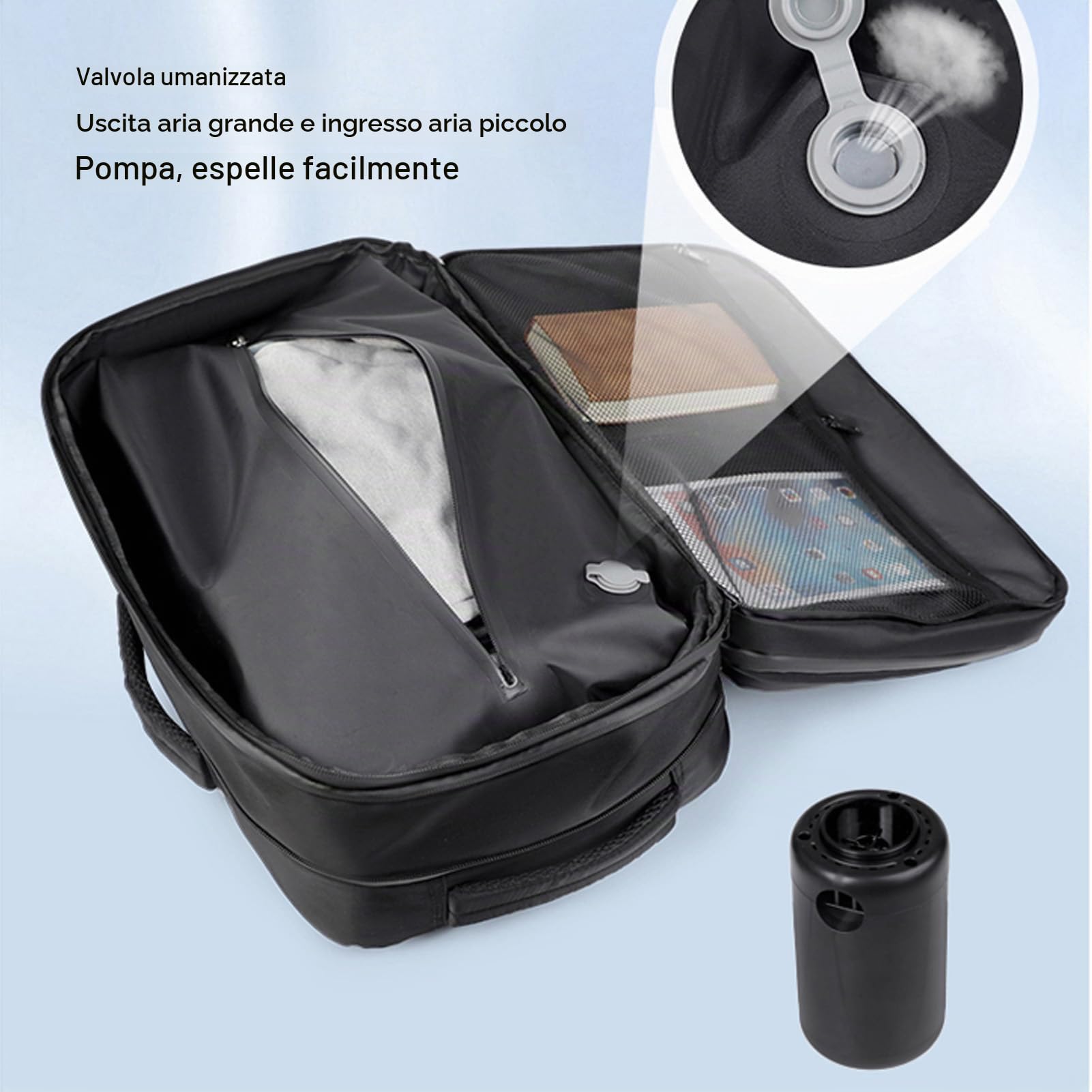 Elprico Grande zaino da viaggio con pompa, bagaglio a mano sottovuoto espandibile da 36 a 55 l, grande capacità, impermeabile zaino sottovuoto per computer portatile da 17,3 pollici