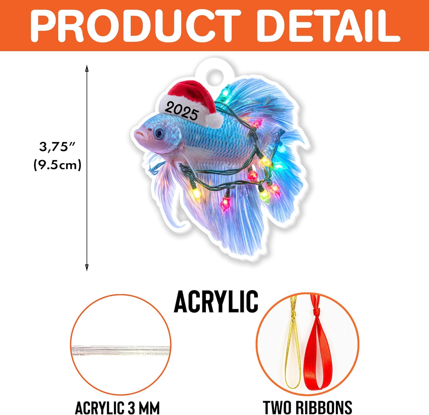 Betta Fish Christmas Ornament 2025, Pet Animal 3.75" (2D Flat) Double-Sided Acrylic Ornament, Gift for Betta Fish Lovers, Pet Lovers, Christmas Ornament for Women, Girls, Family Xmas Tree Decoration - Image 4