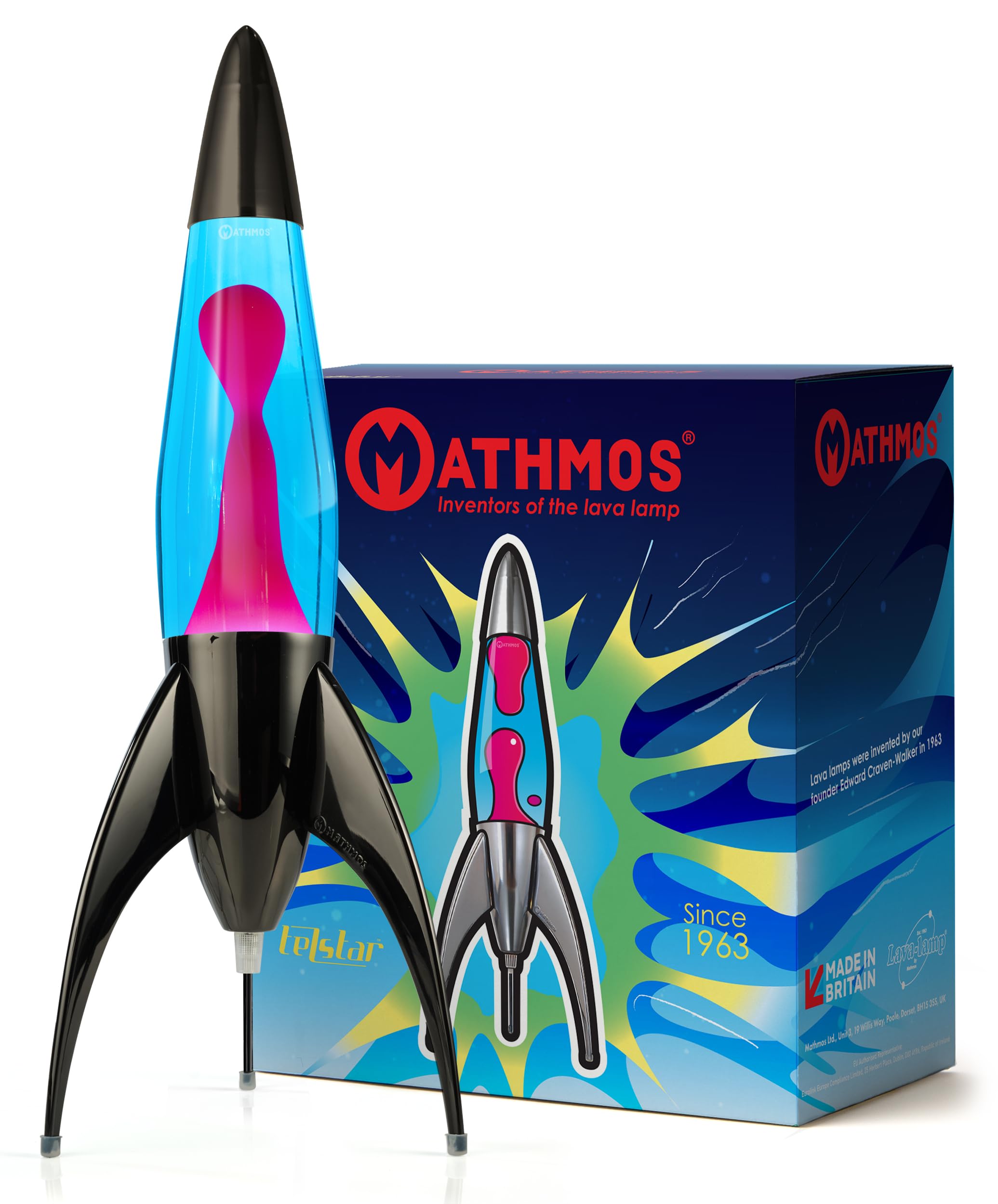 Mathmos Telstar Lavalampe Rakete (Schwarz – Blau/Pink)
