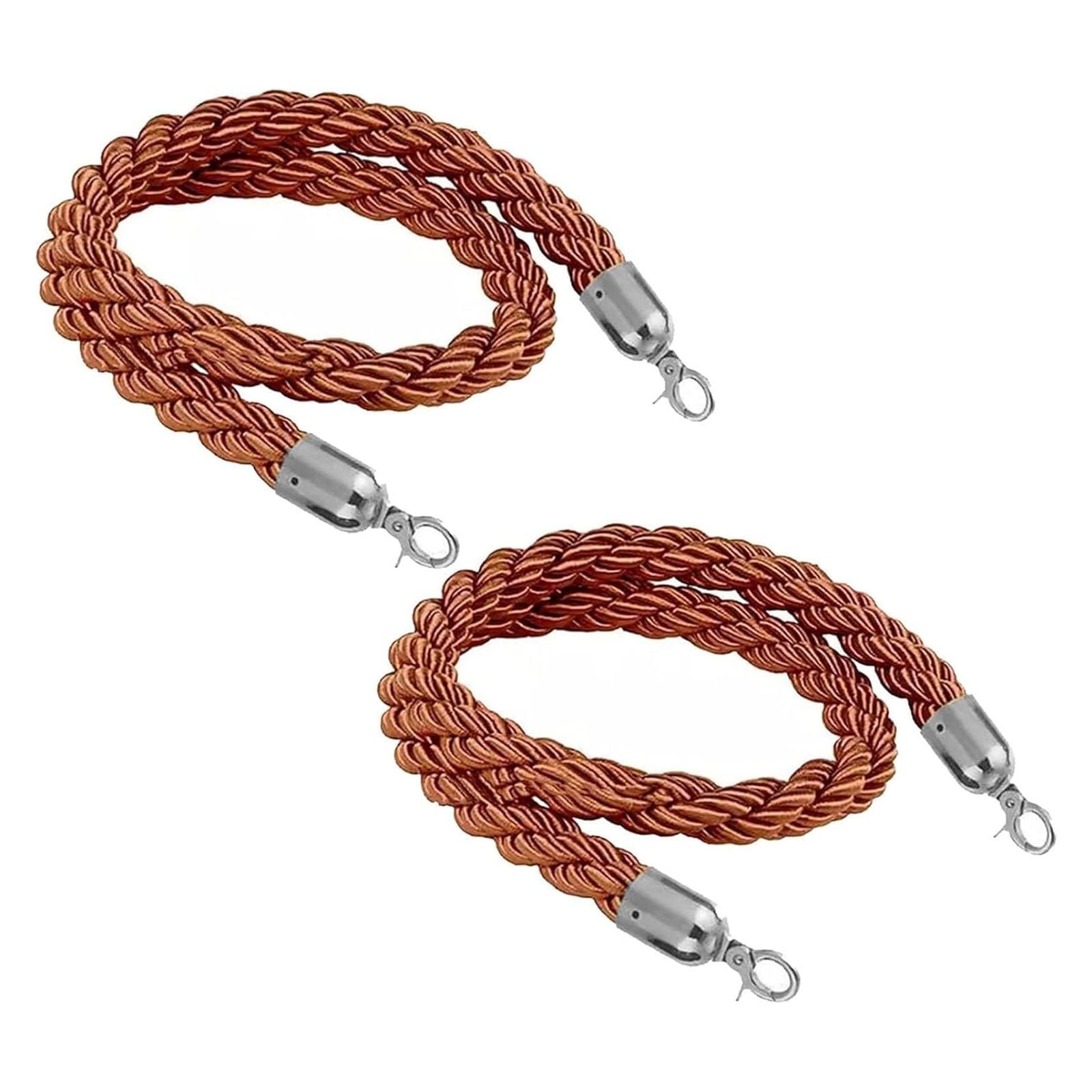 Ghkryd Brown/Silver Hook Barrier Rope, Twisted Queue Divider Ropes Stanchion Rope,Carpet Braided Hemp Barrier Control Crowd Lines(,0.8M(2.6Ft))