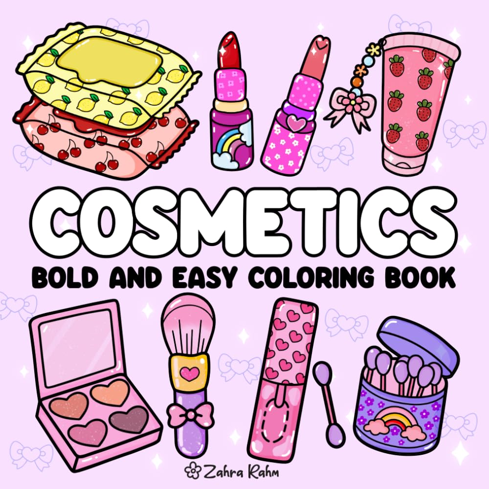 Cosmetic: Bold and Easy Designs For Stress Relief Featuring Makeup, Mirrors, Skincare Products, Lipstick, Nail polish, and More... (Bold and Easy ... Adults and Kids (Bold and Easy Coloring Book)