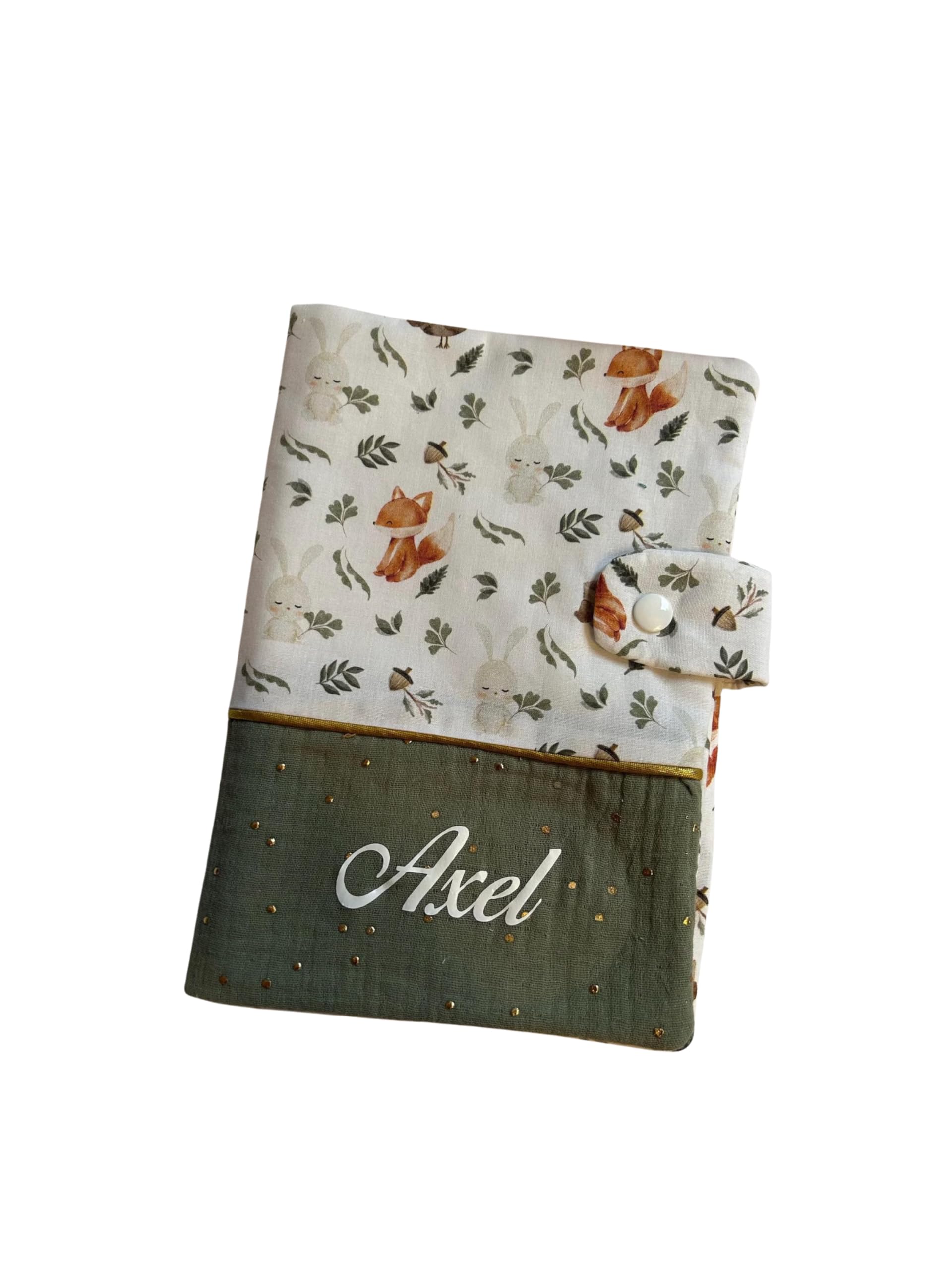 Protège Carnet de Santé Bébé Personnalisé – Prénom – Idée Cadeau Naissance Fille & Garçon- Renard et vert