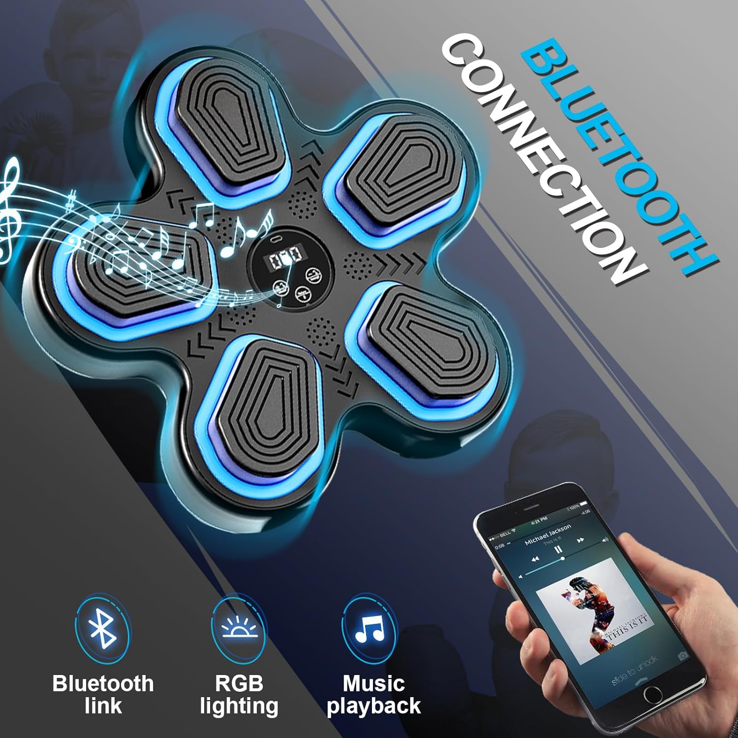 Music Boxing Machine for Adults Upgraded Bluetooth Smart Wall-Mounted Interactive Punching Trainer for Home Indoor Workout and Gym Equipment - Image 3