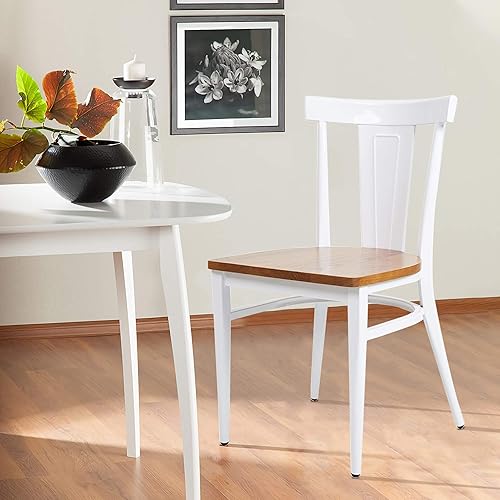 Miniatura 2 de TRY & DO Juego de 2 sillas laterales de madera para comedor, sillas de cocina blancas con asiento de madera maciza y patas de metal, apilables,