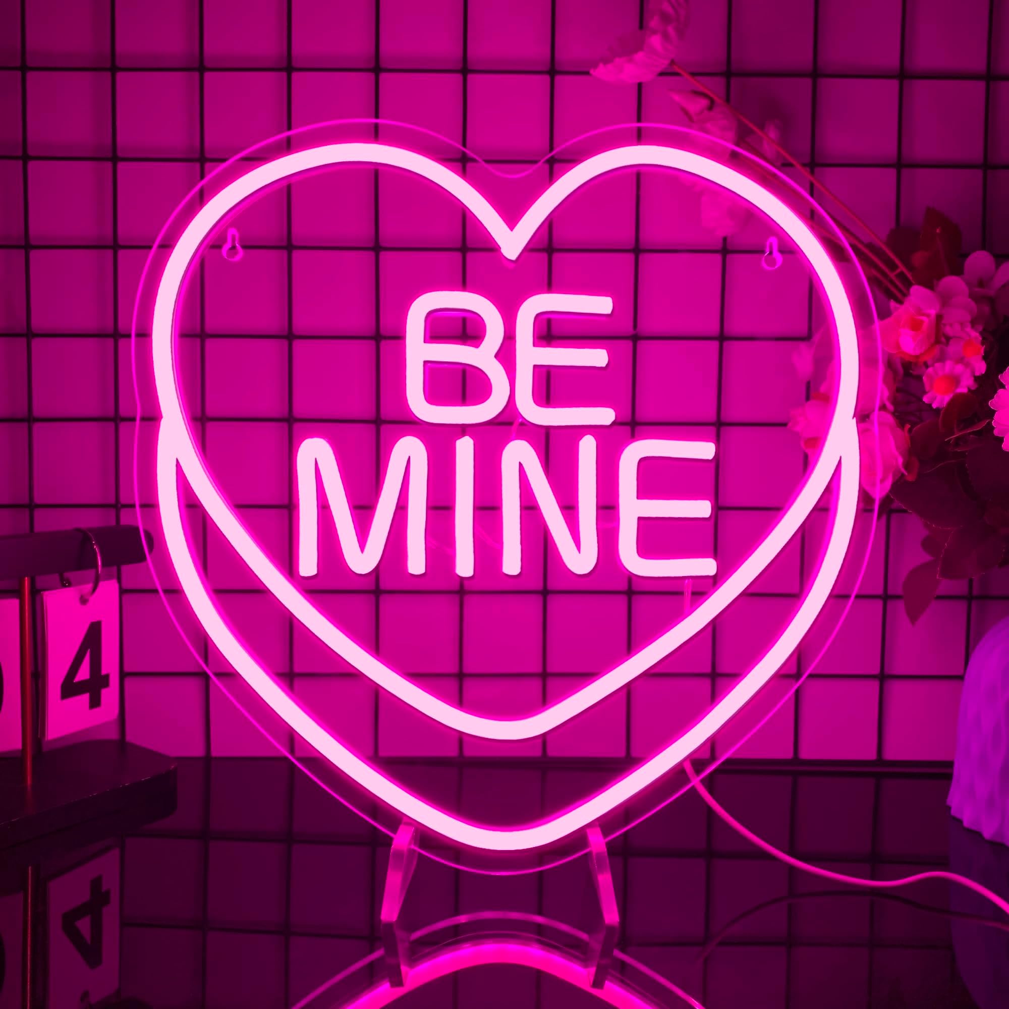 Be Mine Neon Sign, Candy Heart Neon Light Romantic Neon Light Up Signs for Home Coffee Shop Bar Wedding Engagement Birthday Party Girl Bedroom Gifts Girls Women