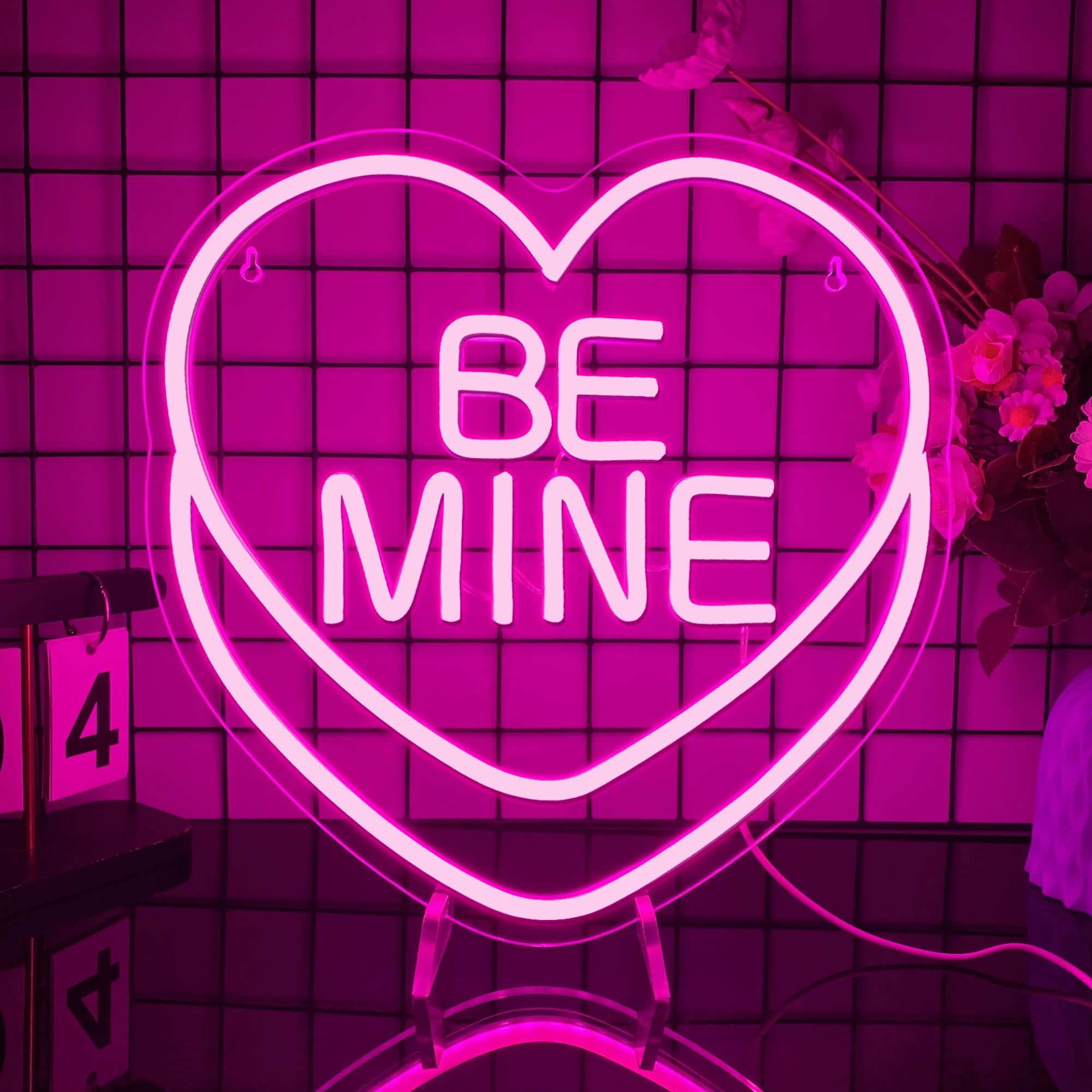 Be Mine Neon Sign, Candy Heart Neon Light Romantic Neon Light Up Signs for Home Coffee Shop Bar Wedding Engagement Birthday Party Girl Bedroom Gifts Girls Women