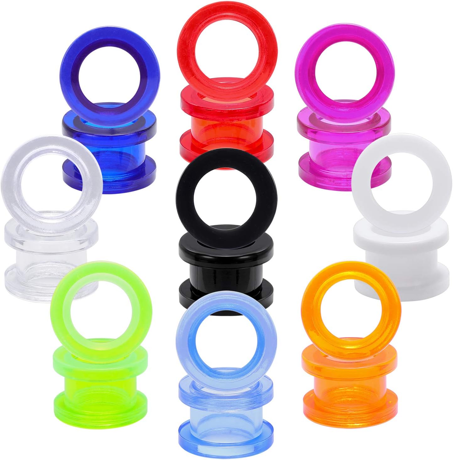 9 Pairs Clear UV Acrylic Screw Doble Flared Ear Plugs Tunnels Expander Ear Gauges Piercing