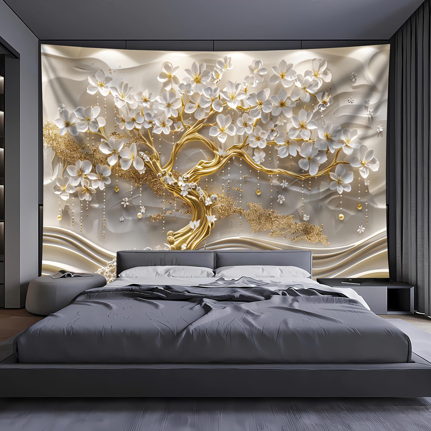 GLWDMB 1 pieza | Tela de fondo blanco del árbol de la vida, tapiz de poliéster para colgar en la pared, para sala de estar, dormitorio, oficina, fiesta, decoración | 230 x 150 cm