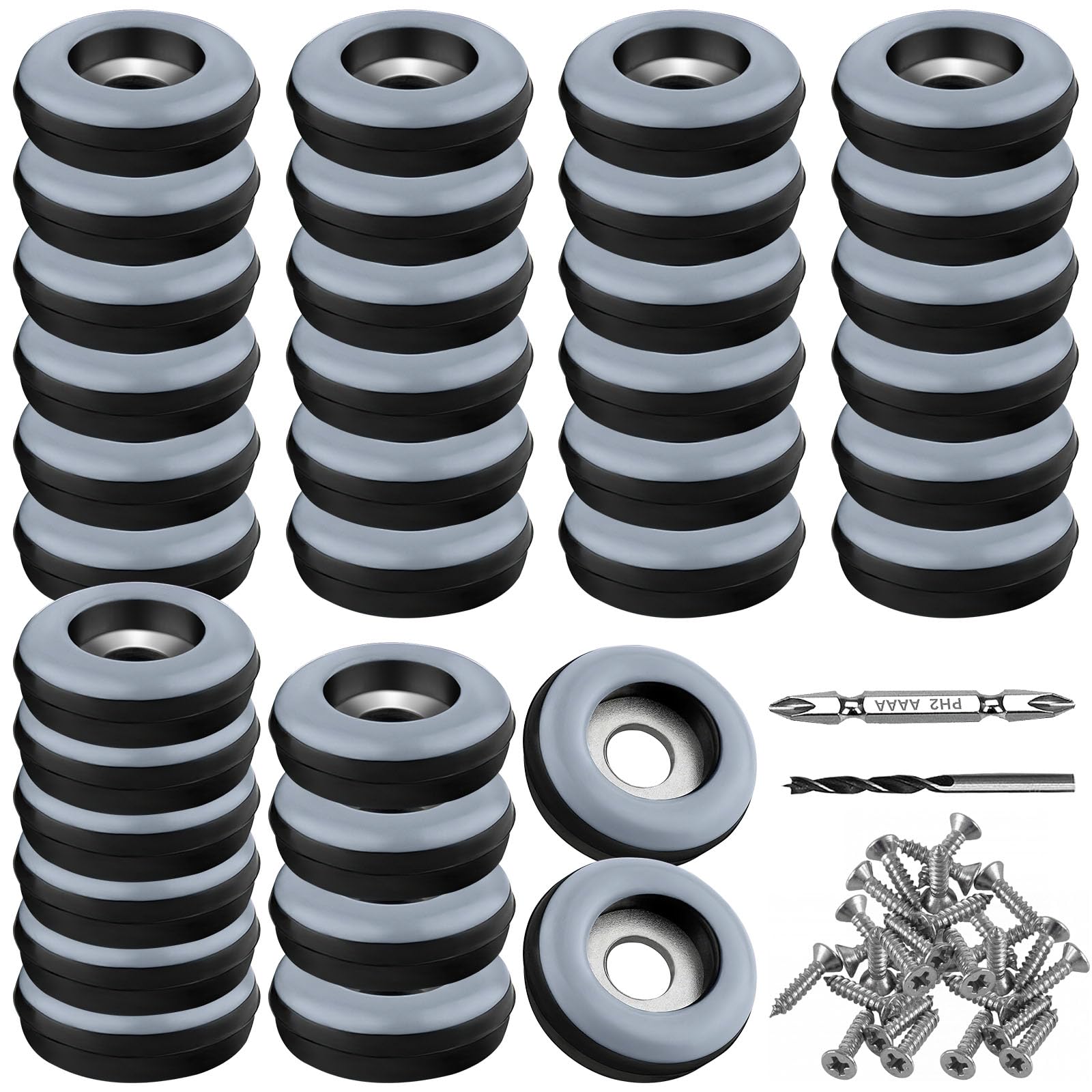 TXErfolg Teflon Gliders for Screwing 36 Pieces Floor Gliders Diameter 19 mm (Round, Black) Furniture Glides with 36 Stainless Steel Screws and 2 Drills Furniture Glider Set Effective Protection