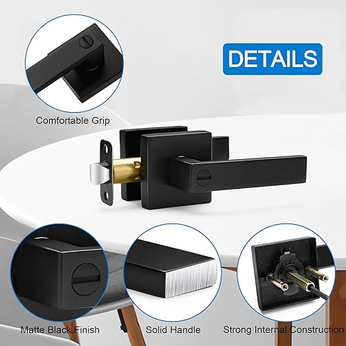 Miniatura 4 de Hasmikit Paquete de 6 manijas de puerta de color negro mate, manijas de puerta de privacidad, cerraduras de puerta resistentes para cama y baño,