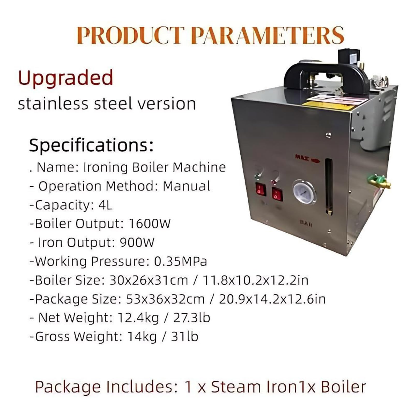 Przemysłowa Stacja Do Prasowania Parowego, Elektryczne Żelazko Parowe O Mocy 1600 W, Parownica 900 W, Parownica Do Ubrań 4 L Z Regulacją Temperatury, Ręczny Kocioł Parowy Z Manometrem