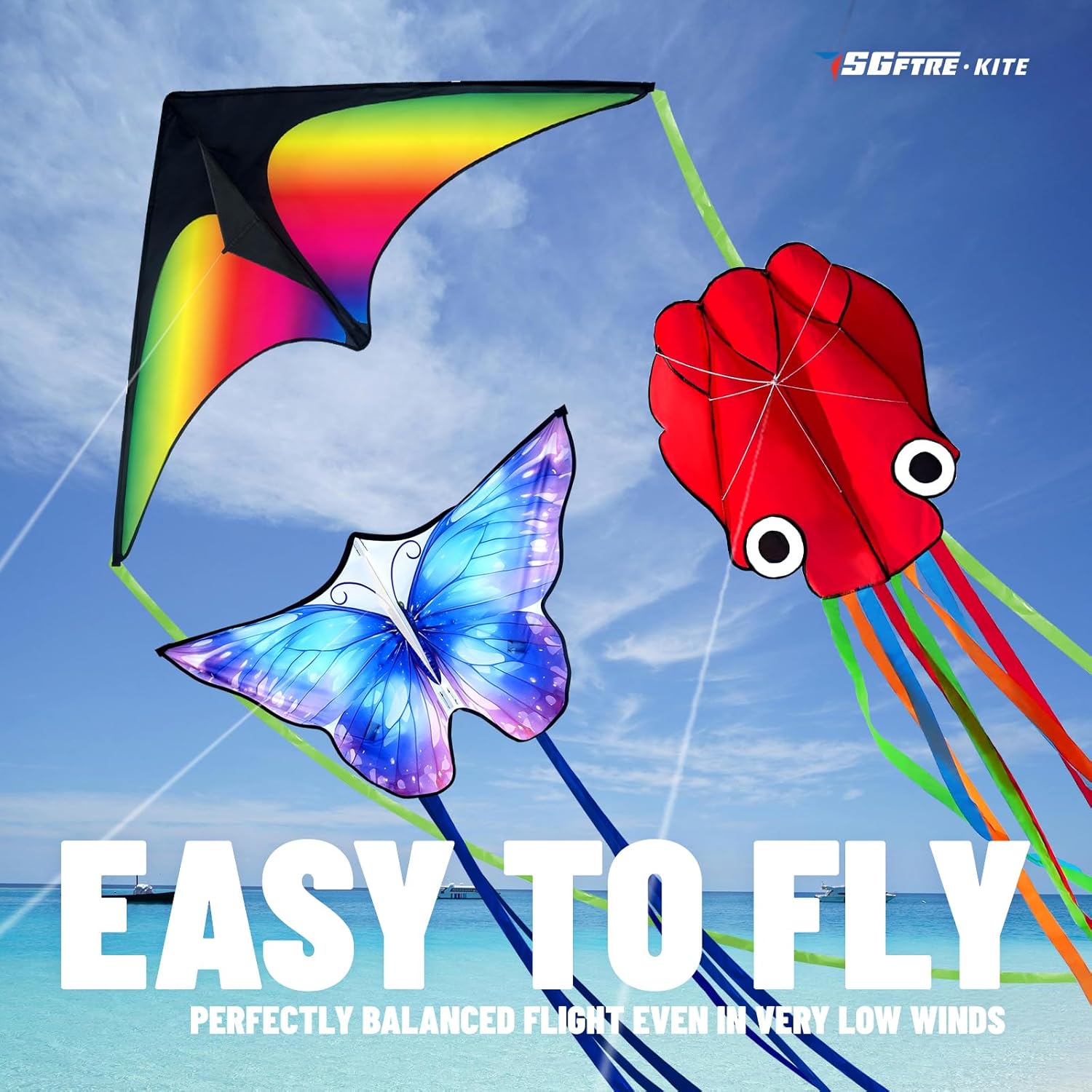 3 Piece Set Butterfly Delta Octopus Kites for Kids and Adults，Easy to Fly for Outdoor Adults Children Line Kite for Kids Toy (Gradient Grassland Rainbow+Octopus Red+Blue Dreamy Butterfly, 3) - Image 4