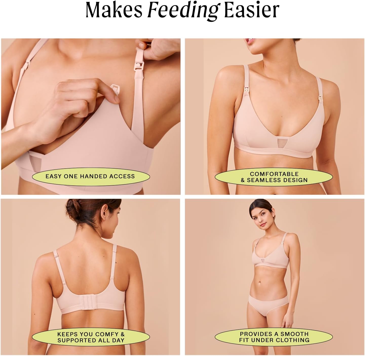 Pepper Nursing Wirefree Bra | Wireless Maternity Bra for Women, Drop-Down Cups with One-Hand Clasp (XXS-XL)