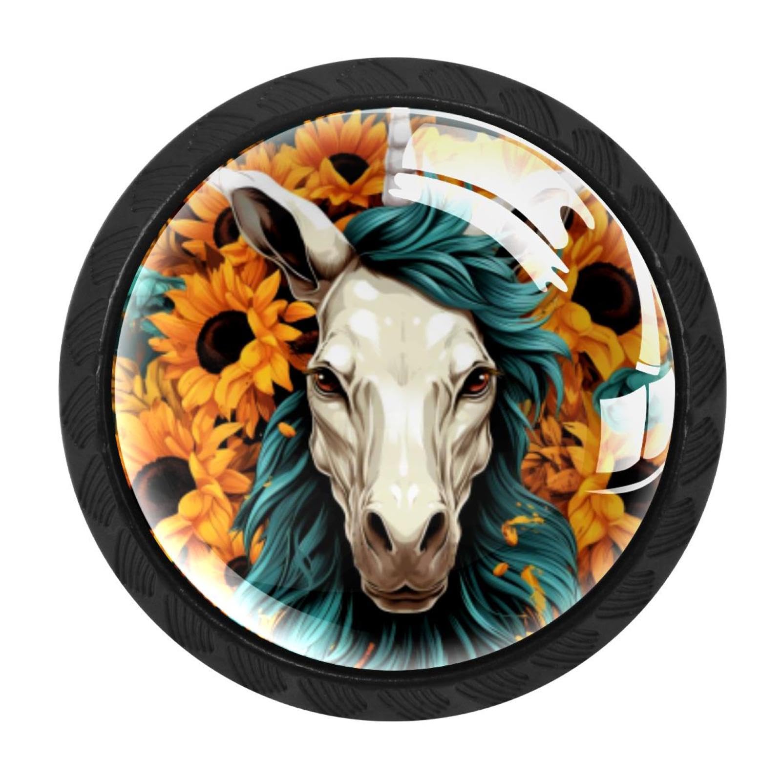 CHENZZZZ 4 Pieces Unicorn Skull Sunflower Kitchen Cabinet Knobs Drawer Knobs Dresser Knobs Black Knobs Drawer Pulls Dresser Drawer Handles Knobs for Dresser Drawers