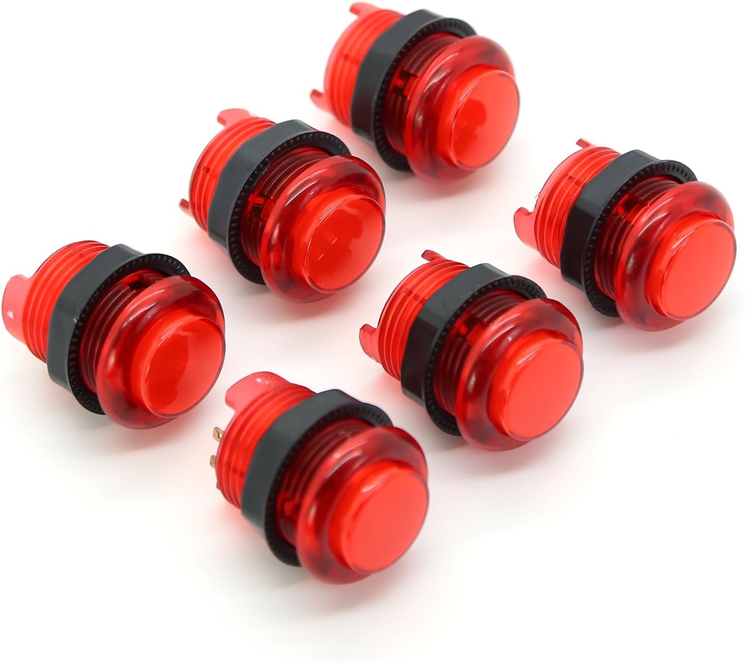 Reyann 6 Pcs/Lot 5V LED Convex Arcade Buttons with Build-in Microswitch - Fit Holes 1.10 - 1.25 Inch - Red Color