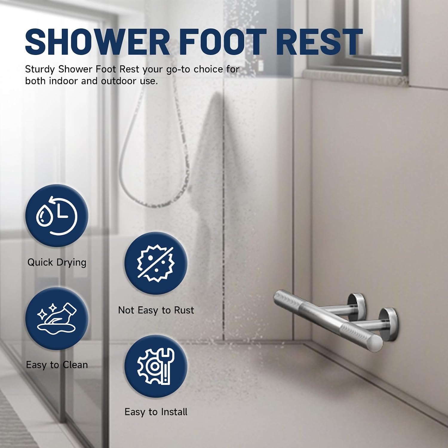 BWE Brushed Nickel Shower Foot Rest Bar Wall Mounted Shaving Foot Rest | Stainless Steel Anti-Slip Bar Corner Shower Foot Rest Suitable for Bathrooms, Massage Rooms, and Swimming Shower Rooms