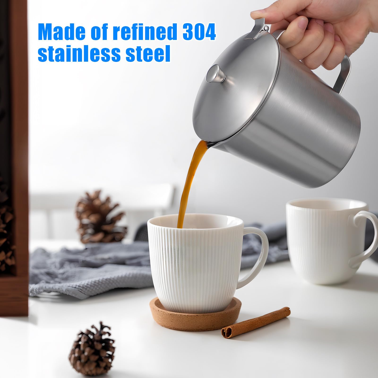 Taza Medidora que Evita Leche se Enfríe Rápido con Tapa Anti-caída 1000ml de Acero Inoxidable Jarra Graduada para Preparar Café con Leche y Barras