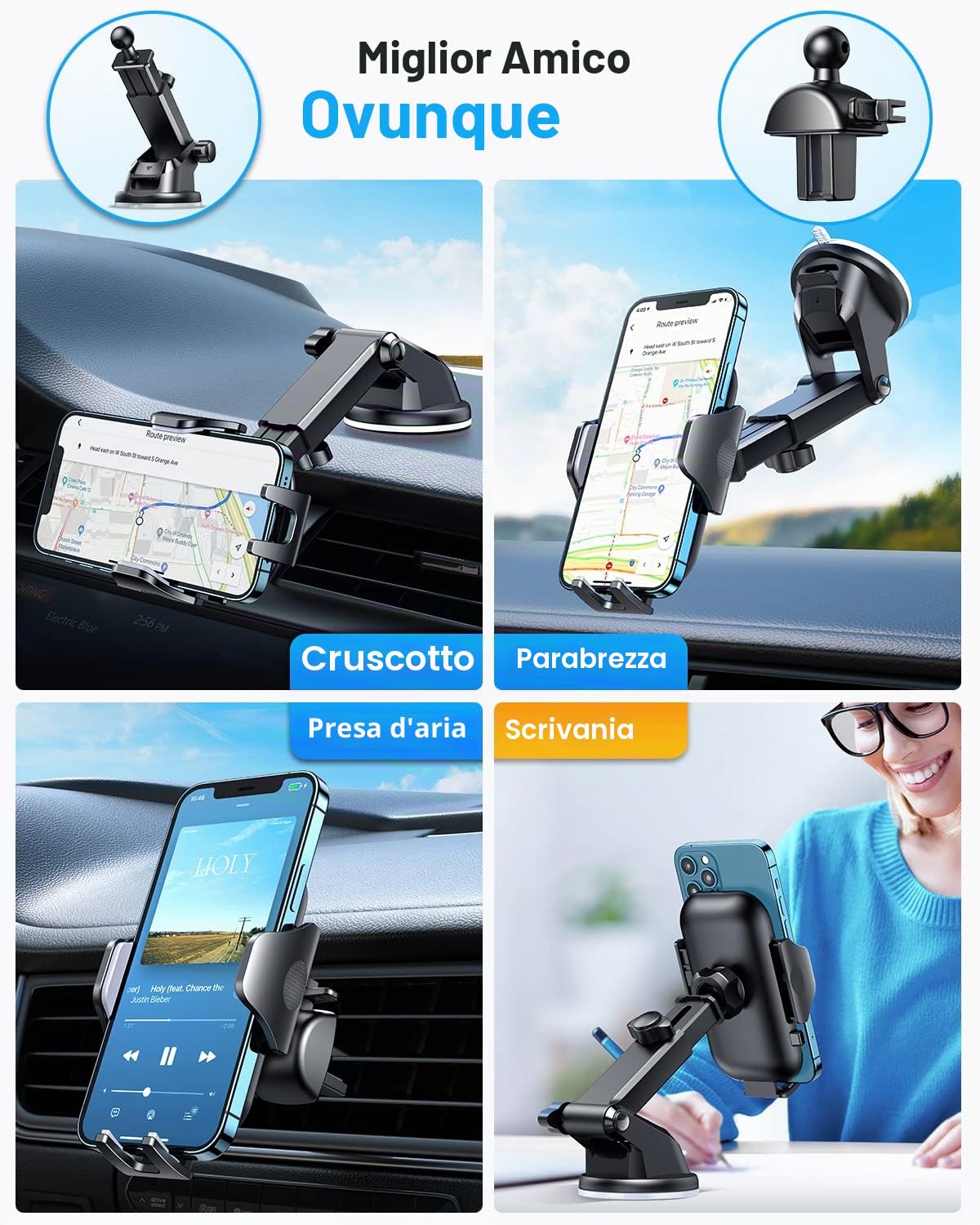 VANMASS 【Versione PRO Supporto per Telefono Auto 【Grado Militare】 2025 Aggiornato Ventosa Clip Mobile Automobile Cradles Van Accessori Parabrezza Cruscotto per iPhone 16 15 14 Pro Max Samsung Android
