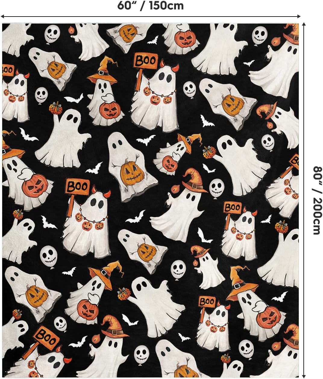 Horaldaily Halloween Flannel Blanket Throw, Ghost Boo Jack-O-Lantern Pumpkin Skulls Soft Fuzzy Plush Cozy Fleece Blankets for Couch Sofa Bed Lounging, Ideal Gifts for Kids Adults Wife Self, 60x80