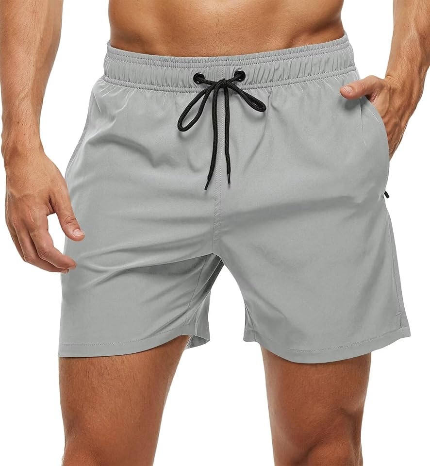 Tyhengta Men's Swim Trunks Bathing Suits with Zipper Pockets and Mesh Lining Silver-Gray 36