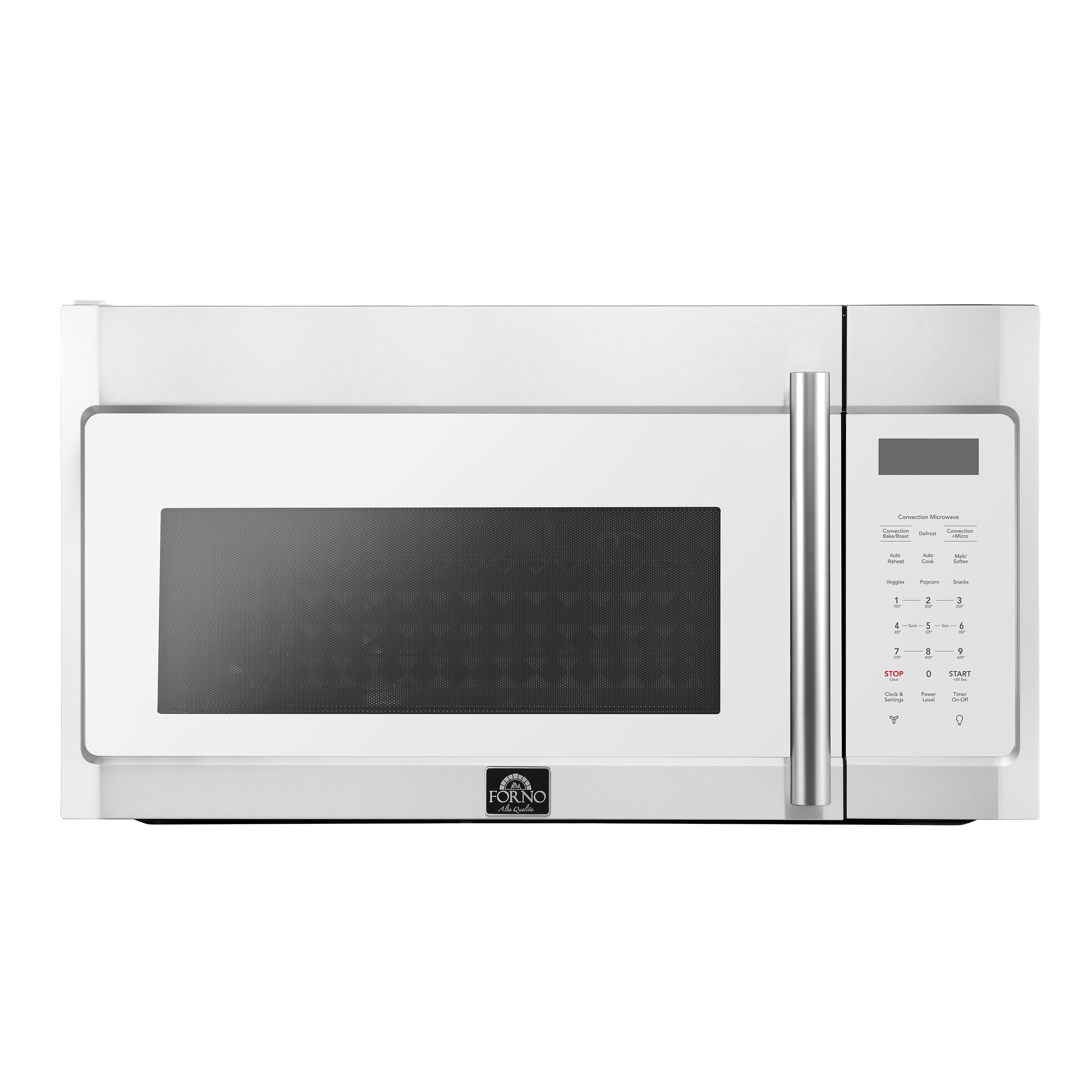 FORNO Fornace 30-Inch Over the Range Microwave, White – 1.5 cu.ft Capacity, 300 CFM Ventilation, Touch Control, LED Lighting, Antique Brass &amp; Stainless Silver Handles – FOTR3038-30WHT