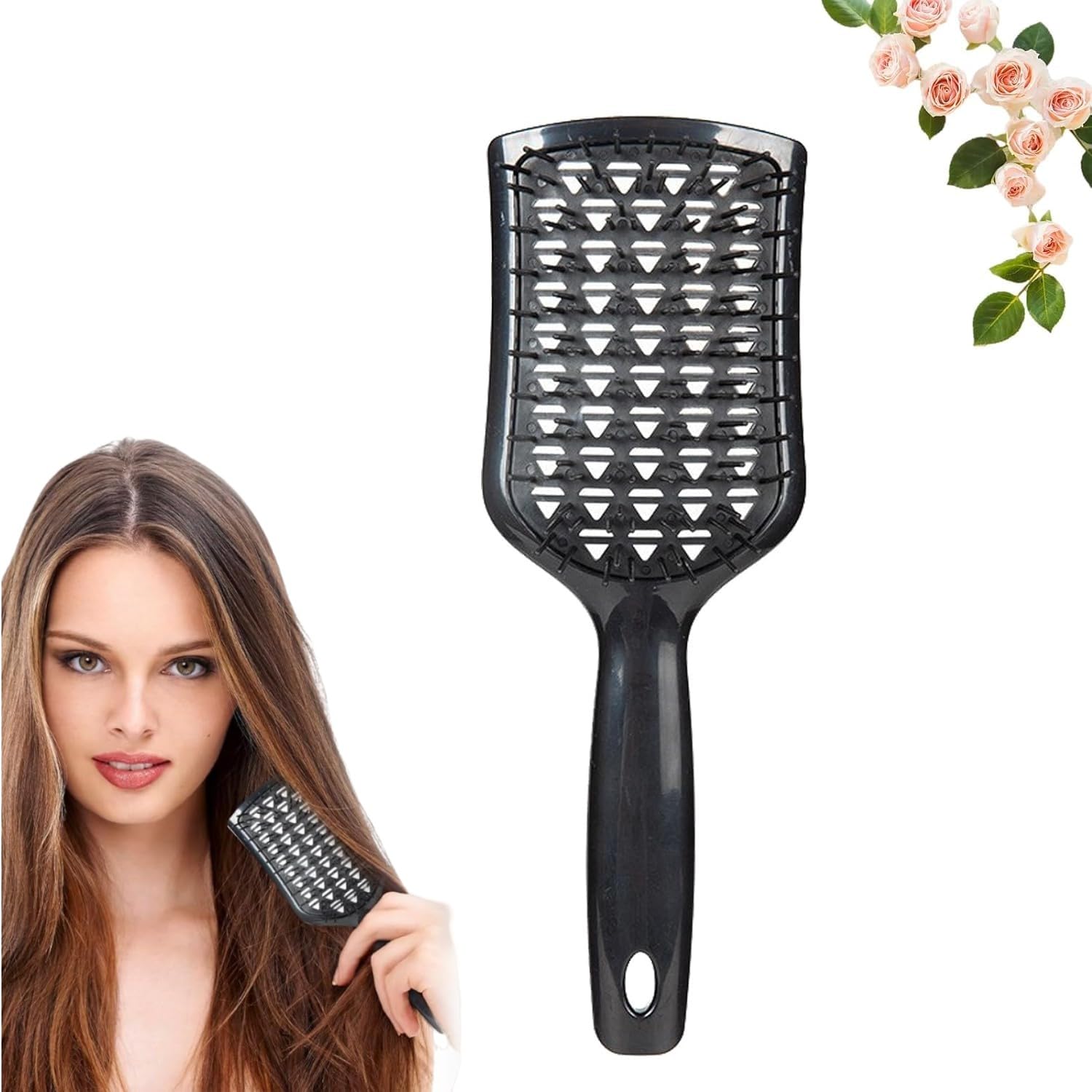 2024 New Wet & Dry Vented Detangling Hair Brush - 1 Pack Detangling Scalp Brush Anti-static Massage Paddle Brush for All Hair Types - Hair Painless Combing with Flexible Bristle (Black)