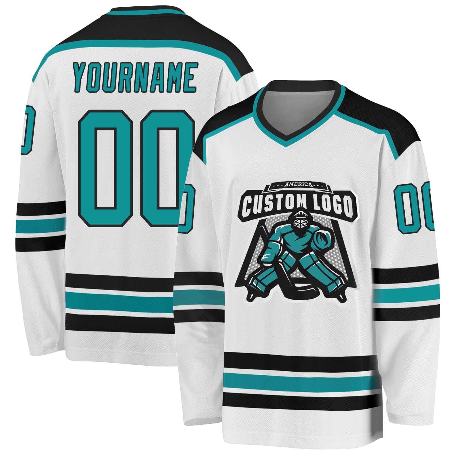 Custom Name Number White Red-Gold Hockey Jersey, Personalized Team V-Neck Sports Hockey Jersey for Men Women Youth