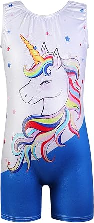 Leotards for Girls Gymnastics Toddler Dance Biketards Mermaid Unicorn Athletic Dance Wear Shiny Rainbow Blue Hotpink