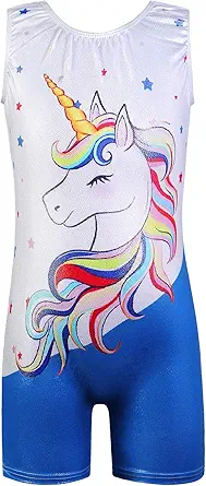 Leotards for Girls Gymnastics Toddler Dance Biketards Mermaid Unicorn Athletic Dance Wear Shiny Rainbow Blue Hotpink