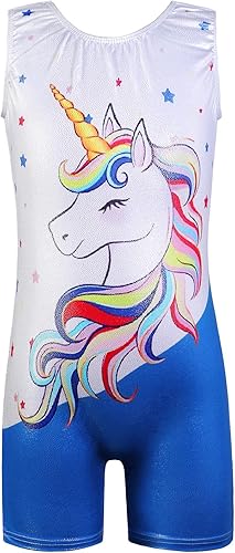 Leotards for Girls Gymnastics Toddler Dance Biketards Mermaid Unicorn Athletic Dance Wear Shiny Rainbow Blue Hotpink